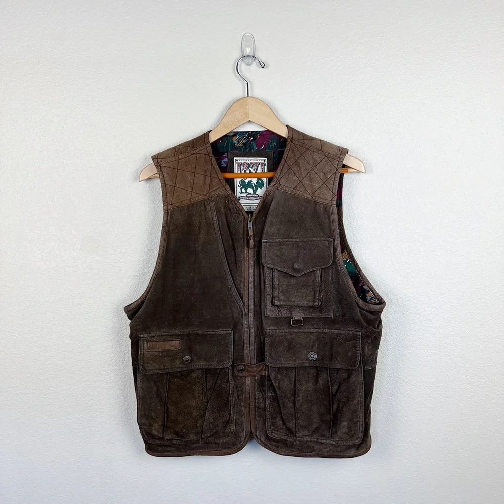 Vintage 1871 Brown Leather Cowboy Western Vest Sz Medium - Picture 2 of 11